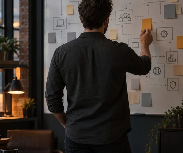 Planning business systems and vendors on a whiteboard