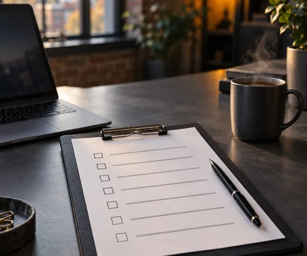 Maintenance checklist beside a laptop